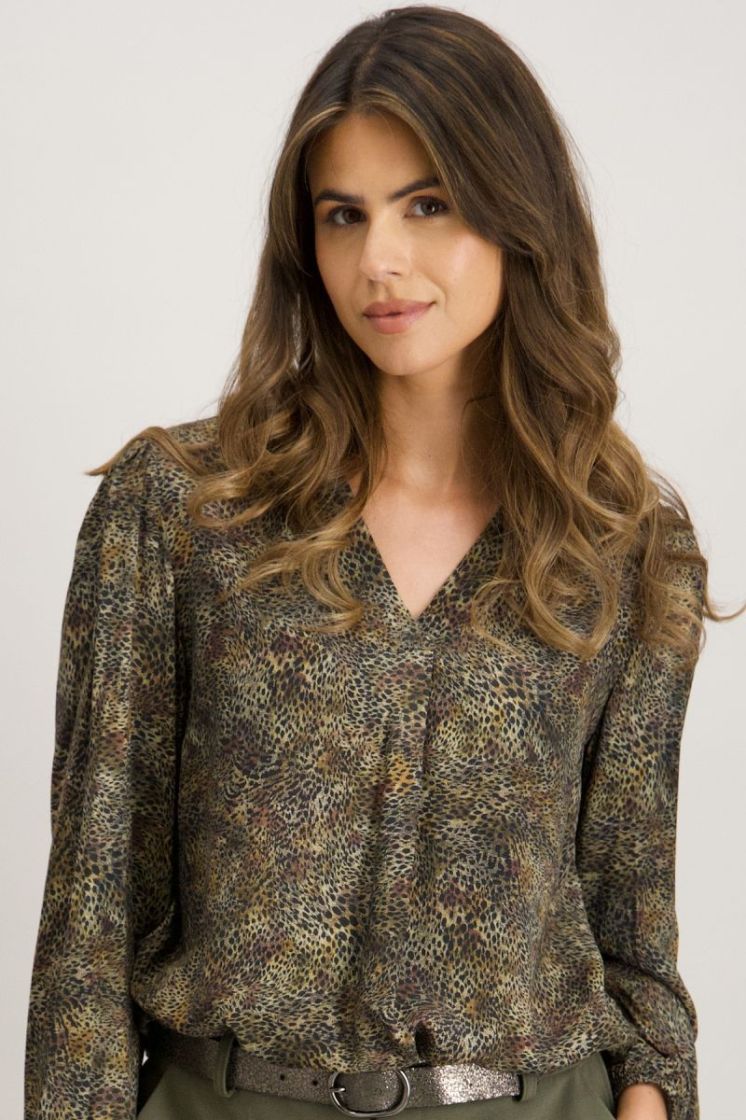Blouse dun lm v verenprint 15 kaki/noir