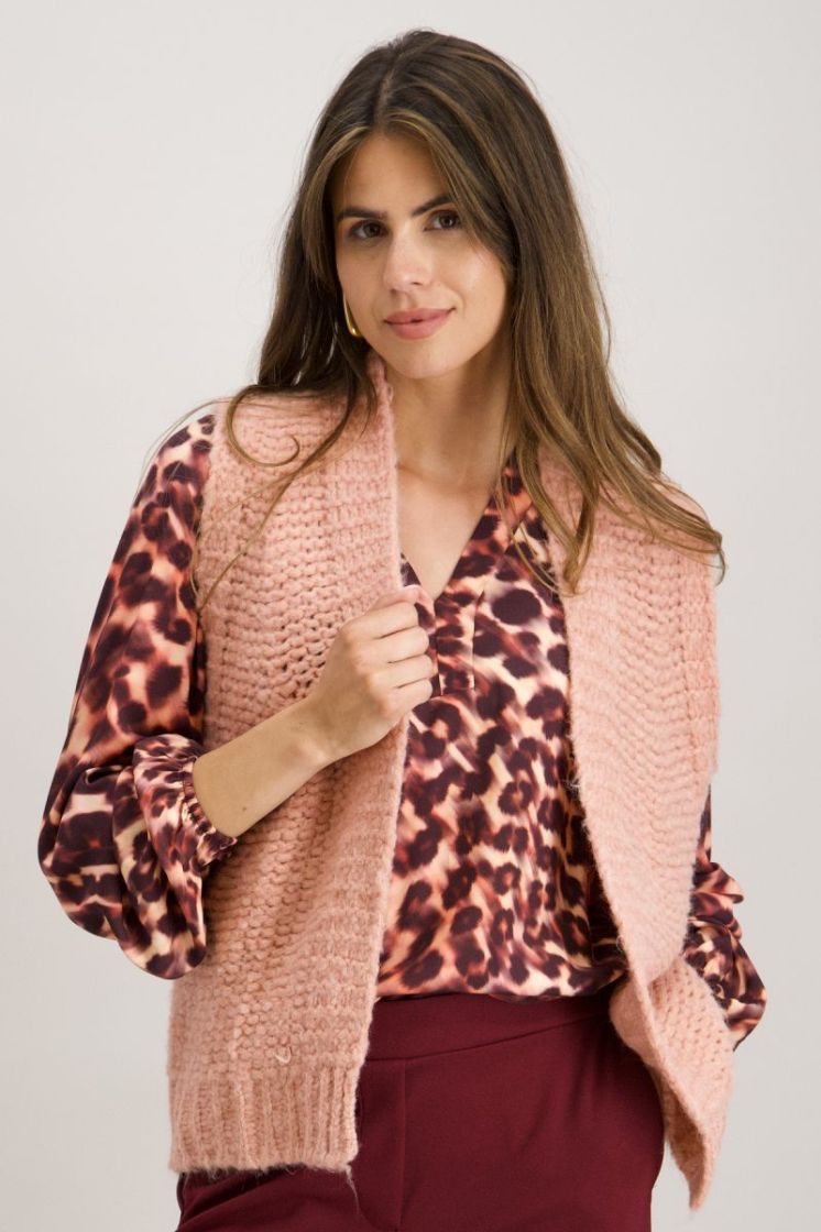 Gilet zonder mouwen brei effen 4 rose