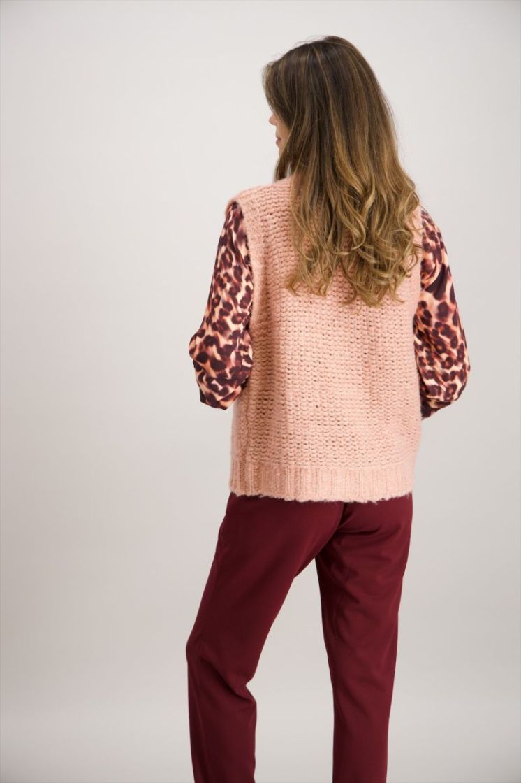 Gilet zonder mouwen brei effen 4 rose