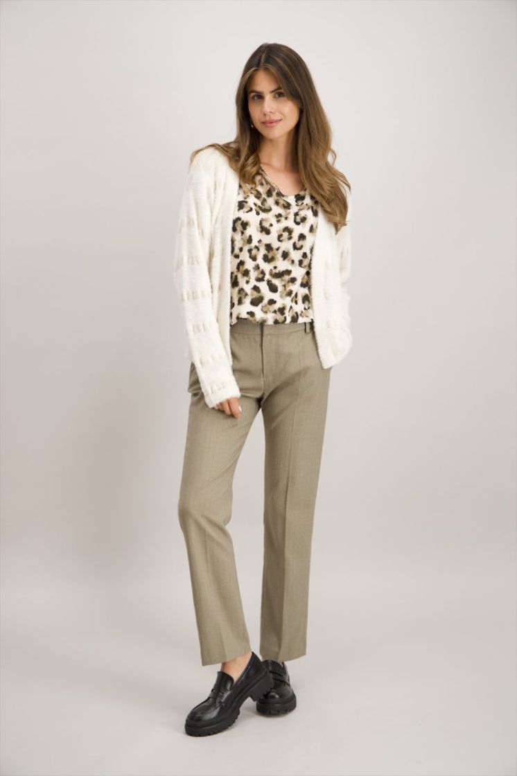 Cardigan fluffy met strepen 1 ecru   