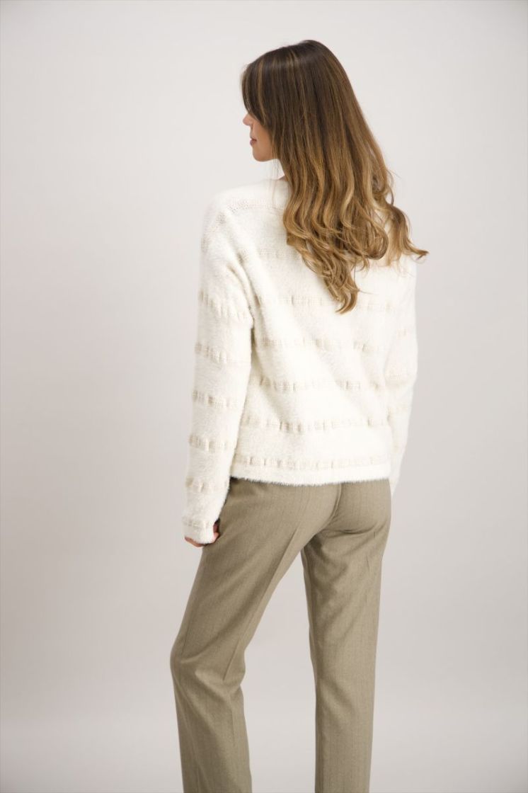 Cardigan fluffy met strepen 1 ecru   