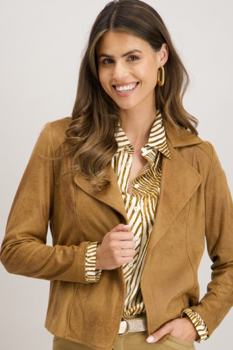Vestje suèdelook met revers 3 camel