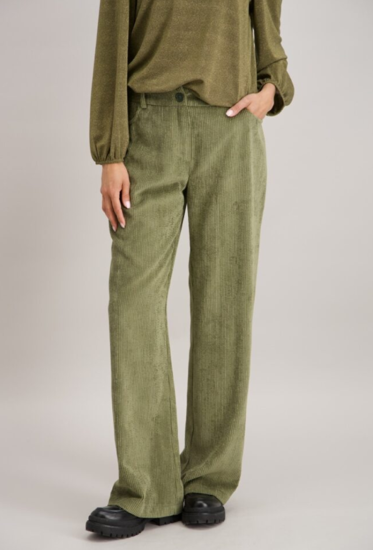 Broek gewone ribfluweel brede pijpen 15 kaki    