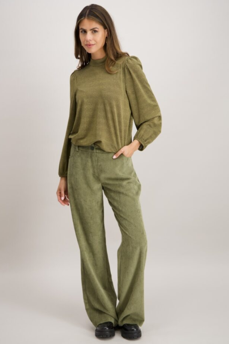 Broek gewone ribfluweel brede pijpen 15 kaki    