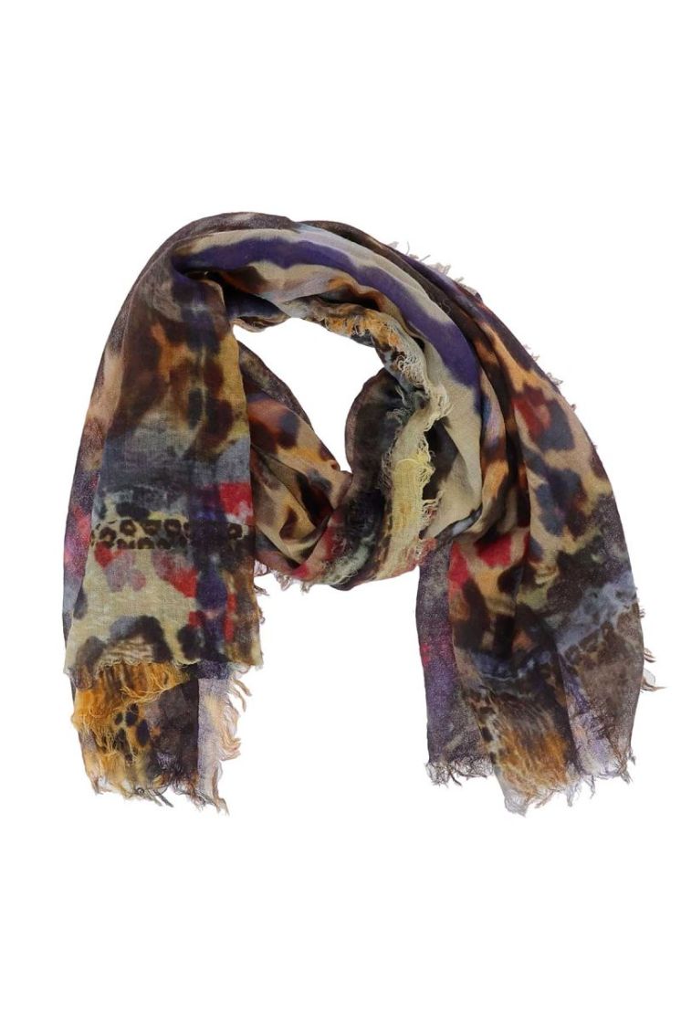 Sjaal print jeansblauw camel beige 6 jeans