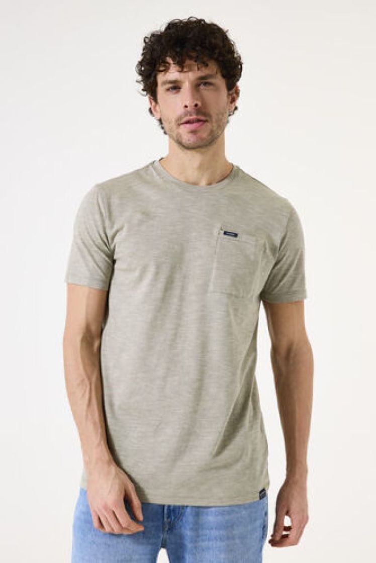 T-shirt basic NOS superfijne streepjes 5476 vetiver