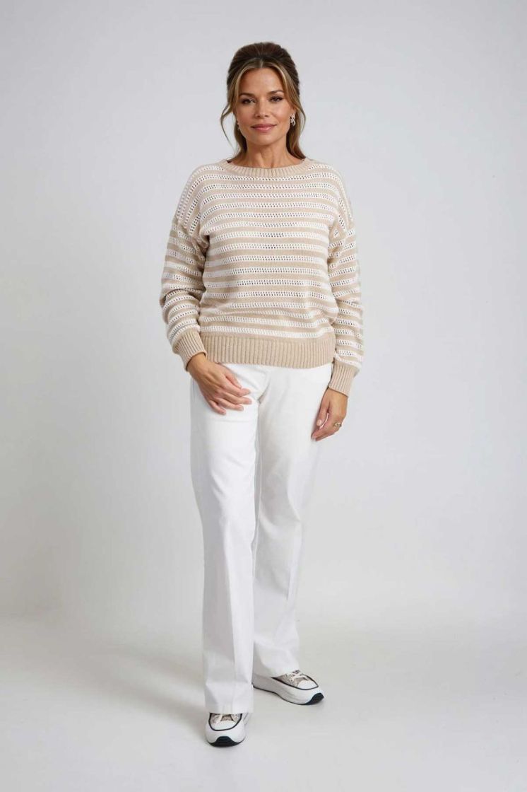 Pull gestreept met knopen op 1 schouder 2 beige ecru