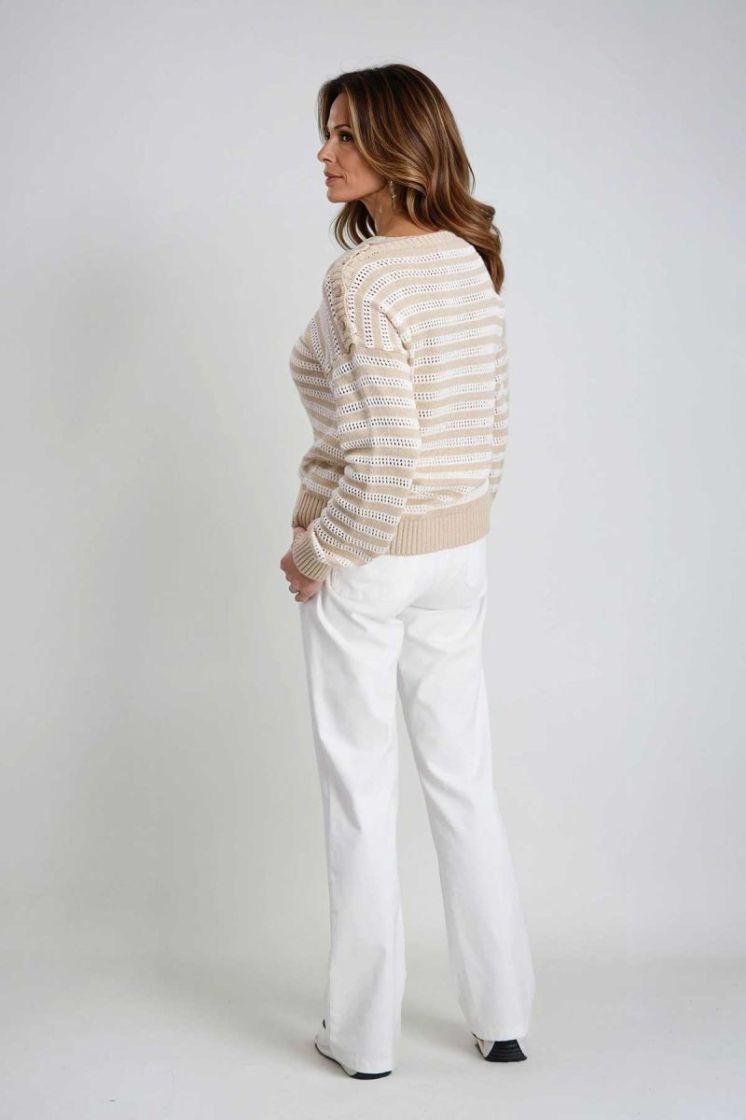 Pull gestreept met knopen op 1 schouder 2 beige ecru