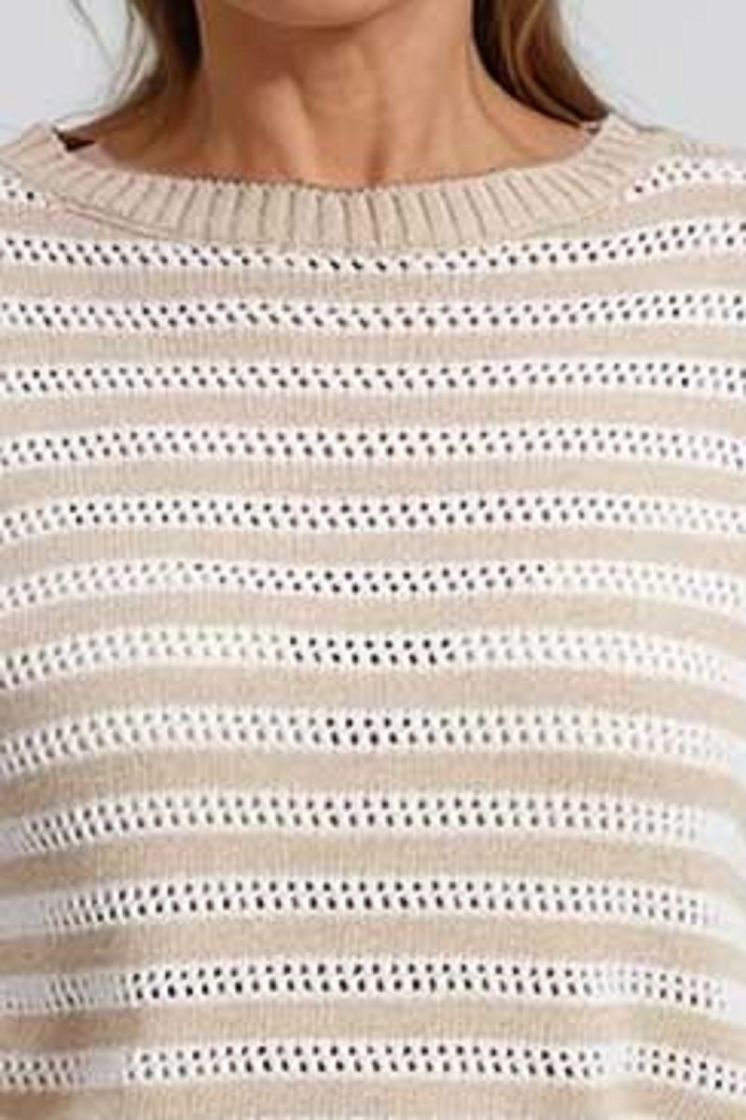 Pull gestreept met knopen op 1 schouder 2 beige ecru