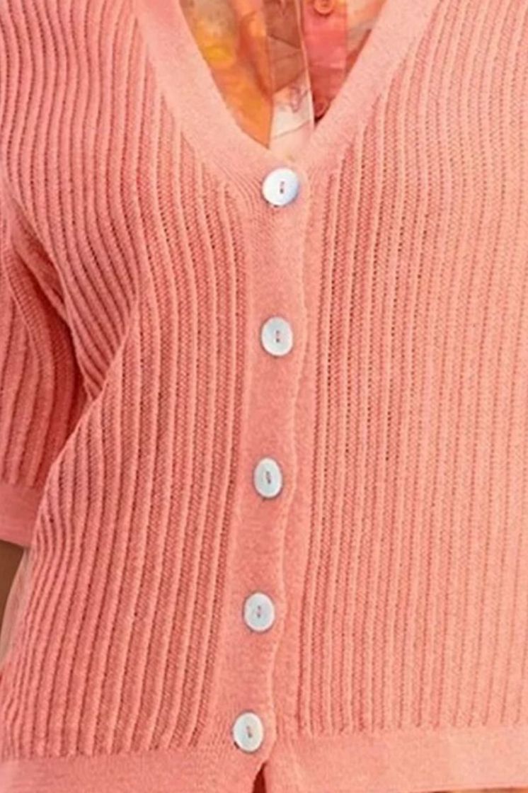 Cardigan korte mouwen strepenstructuur 54 beige corail