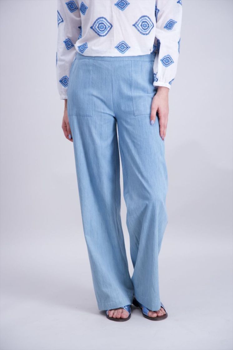 Broek brede pijpen tencel jeanslook rek bovenaan 6 light denim
