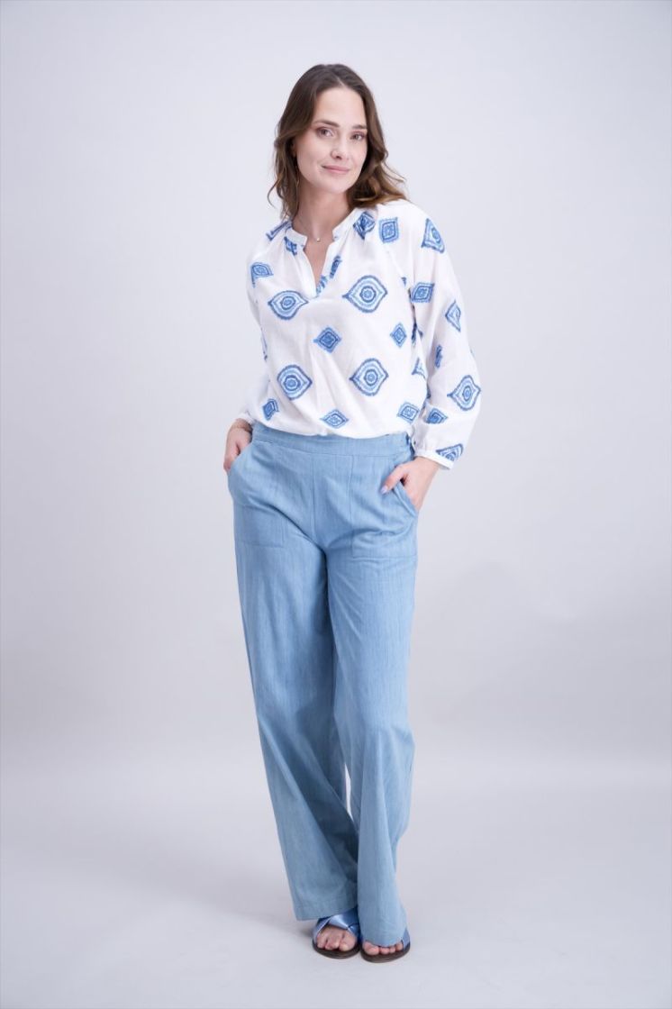 Broek brede pijpen tencel jeanslook rek bovenaan 6 light denim