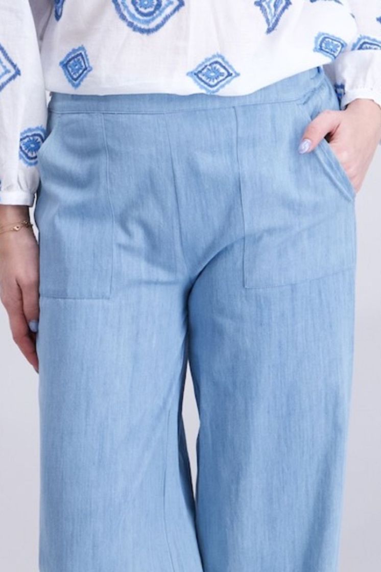 Broek brede pijpen tencel jeanslook rek bovenaan 6 light denim