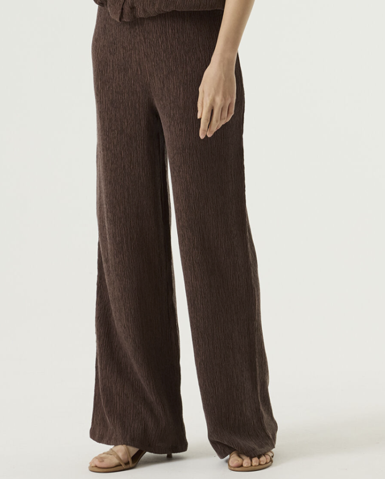 Broek brede pijpen crêpe effen  5688 earth brown 