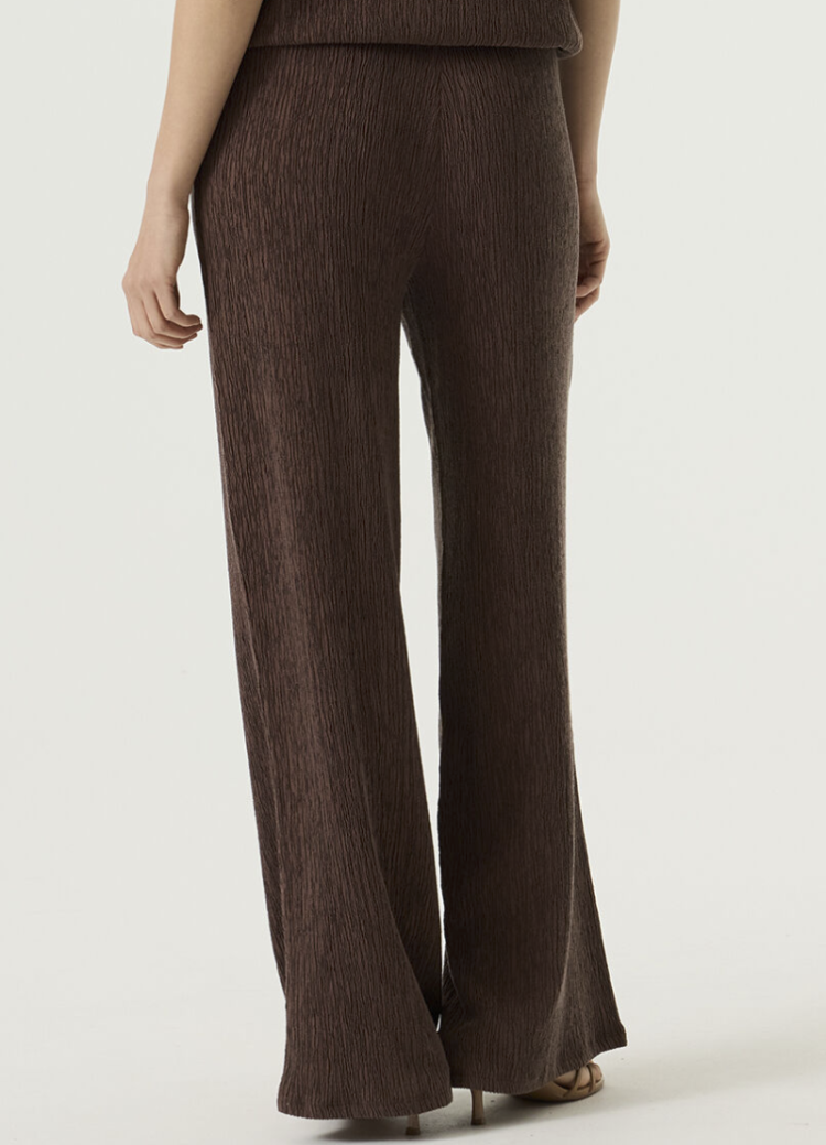 Broek brede pijpen crêpe effen  5688 earth brown 