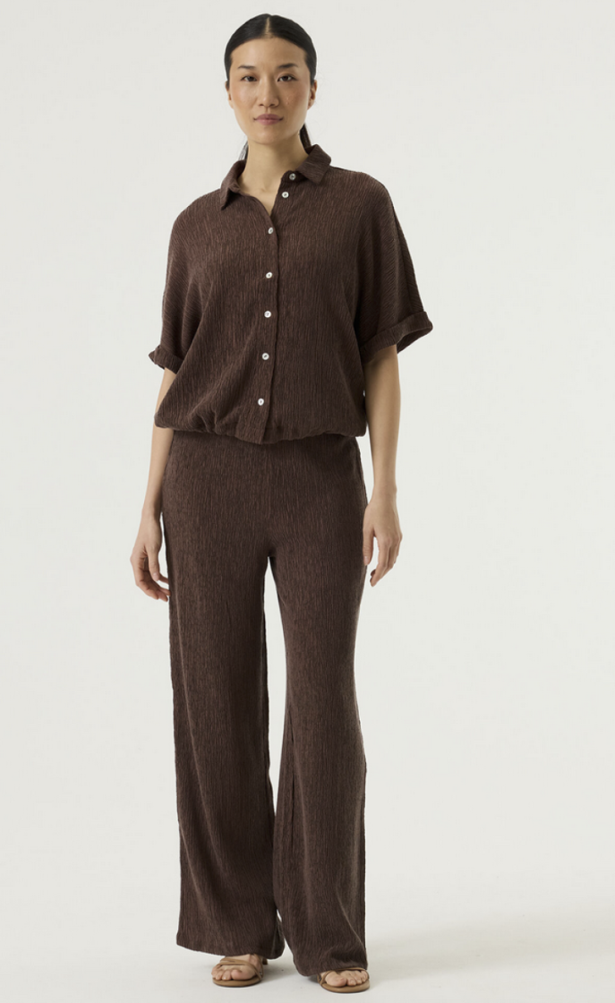 Broek brede pijpen crêpe effen  5688 earth brown 