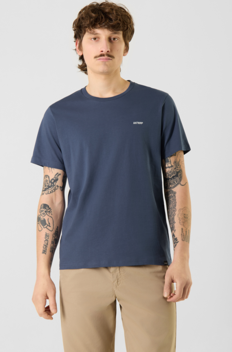 T-shirt basic effen gewone fit 436 pacific blue