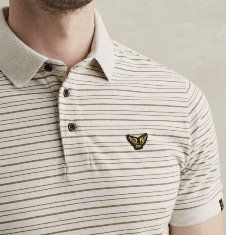 Polo fijn gestreept ecru taupe  7001 
