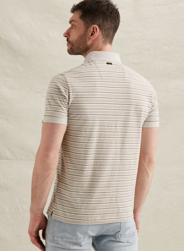 Polo fijn gestreept ecru taupe  7001 