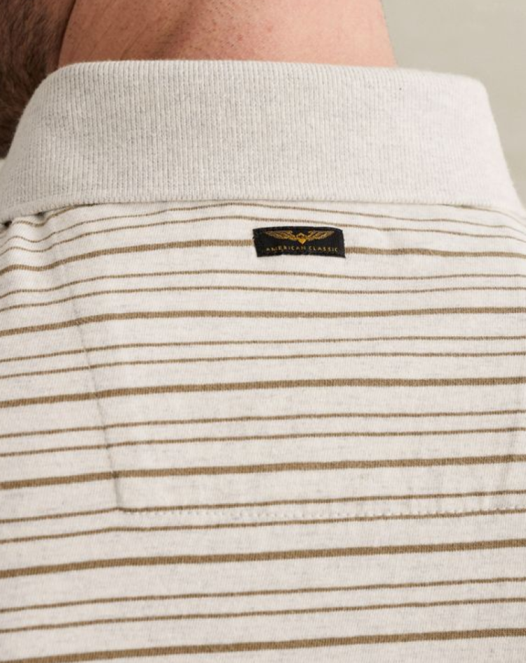Polo fijn gestreept ecru taupe  7001 