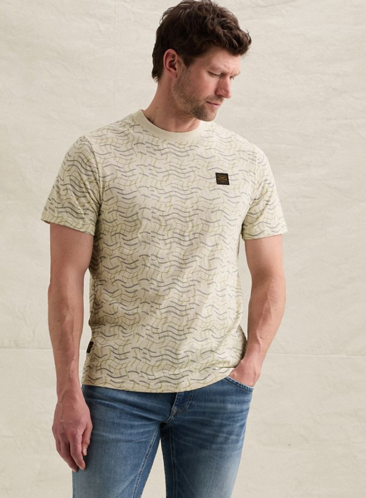 T-shirt AOP kromme lijntjes 7013 Bone White