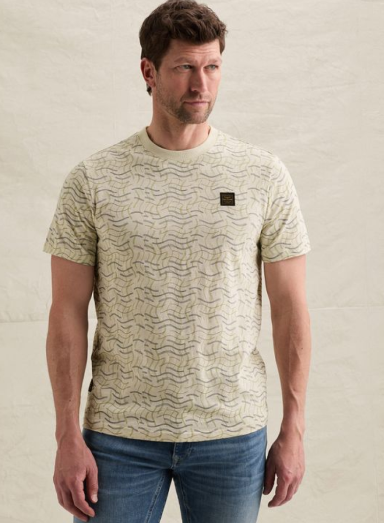 T-shirt AOP kromme lijntjes 7013 Bone White