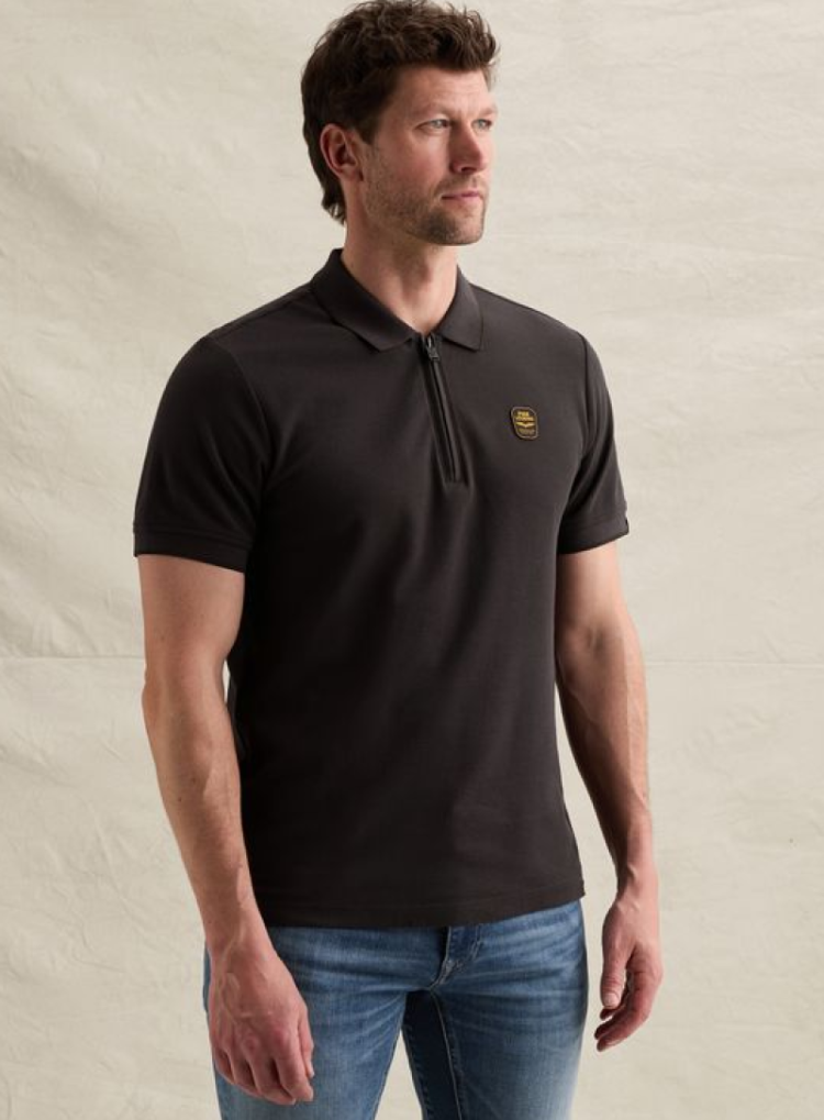Polo km met rits aan kraag 9140 obsidian