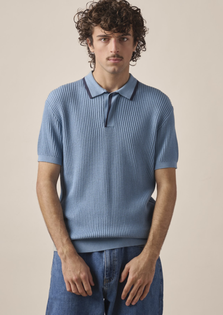 knitted polo met structuur km 425 sky blue