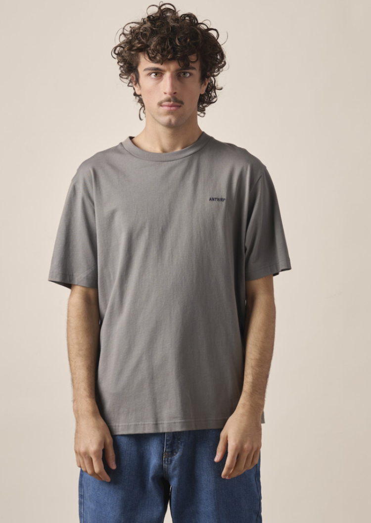 T-shirt effen met backprint letters in cirkel 215 dolphin