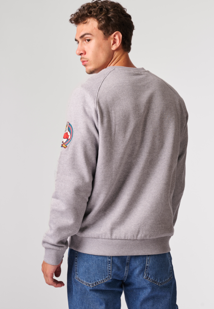 Sweater effen met boksduif op mouw 204 grey chiné