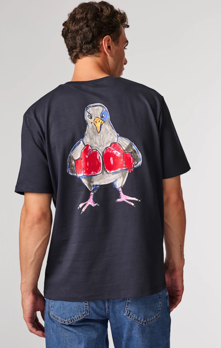 T-shirt backprint boksende duif 407 Ink Blue