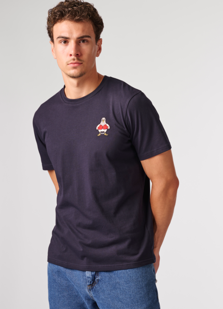 T-shirt kleine boksduif op borst 407 Ink Blue