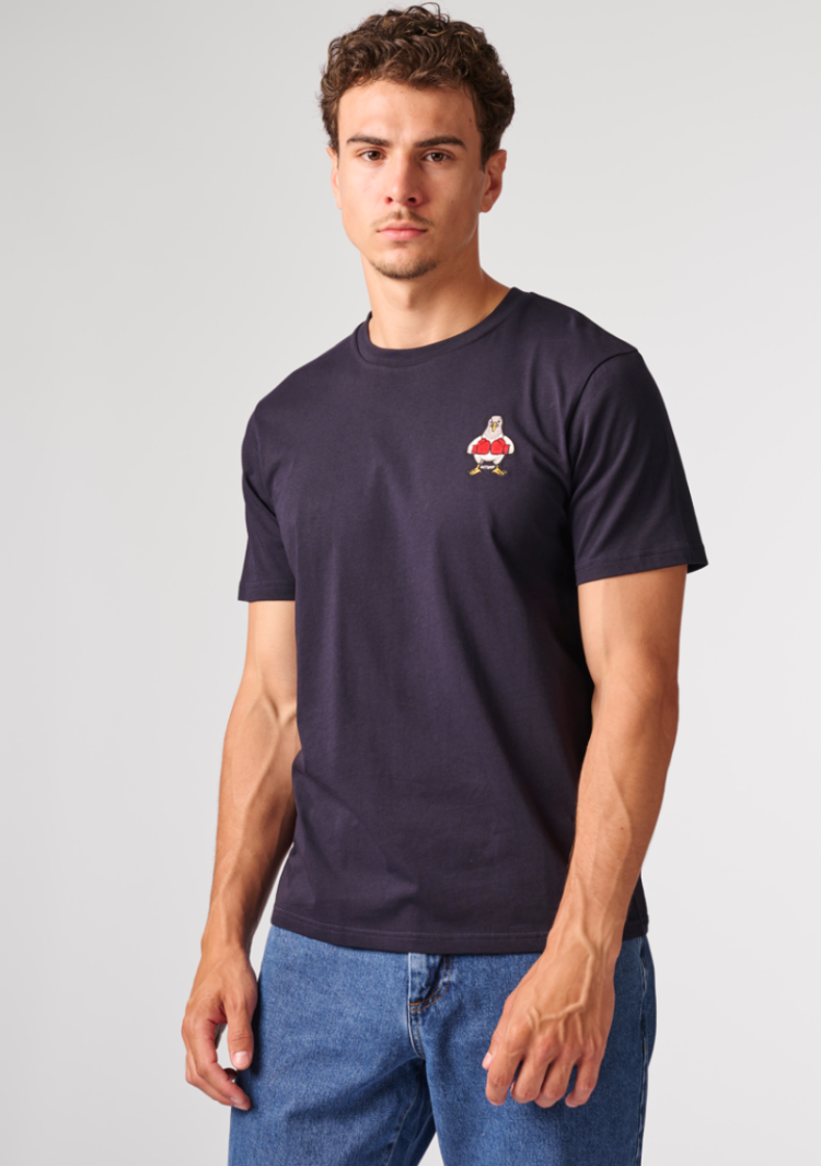 T-shirt kleine boksduif op borst 407 Ink Blue