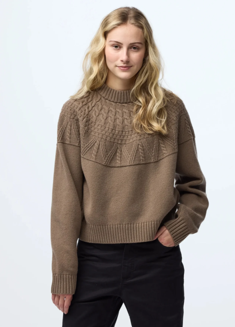 Ovik Solid Jacquard Knit Women 244 Suede Brown