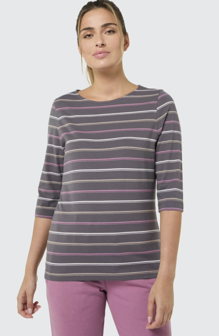 Maike T-shirt hlm multistrepen 10690 volcanic sand stripes