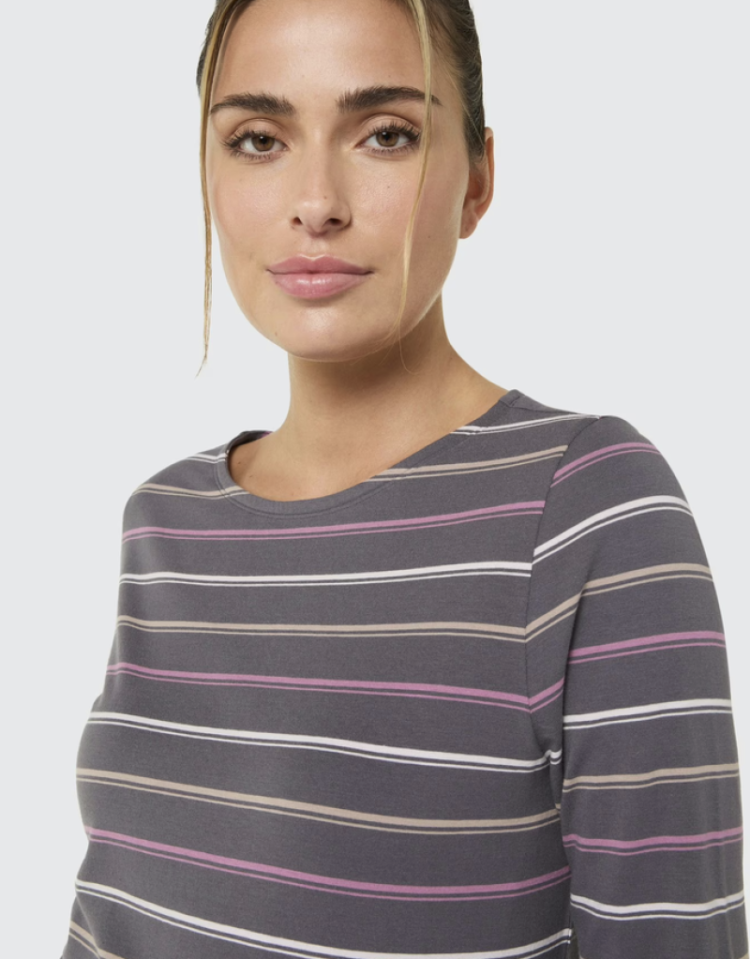 Maike T-shirt hlm multistrepen 10690 volcanic sand stripes