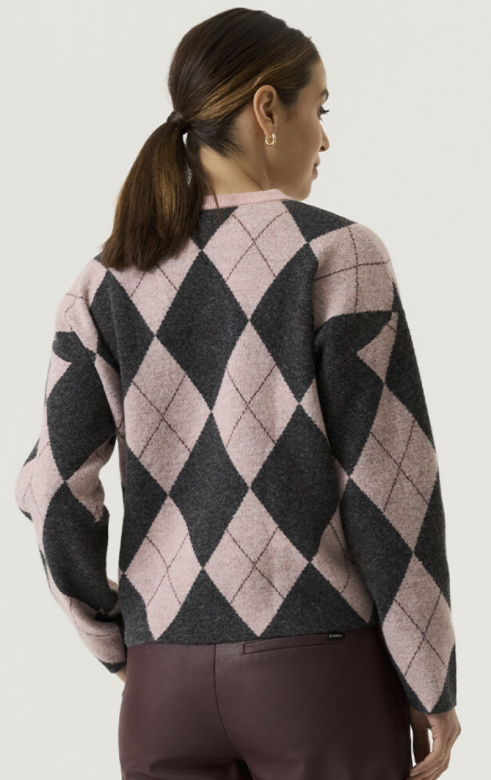 Pull ruiten roze donkergrijs 3106-dusty pink