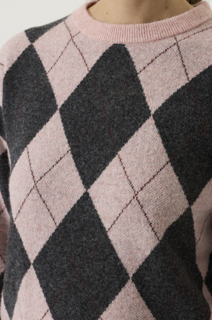Pull ruiten roze donkergrijs 3106-dusty pink
