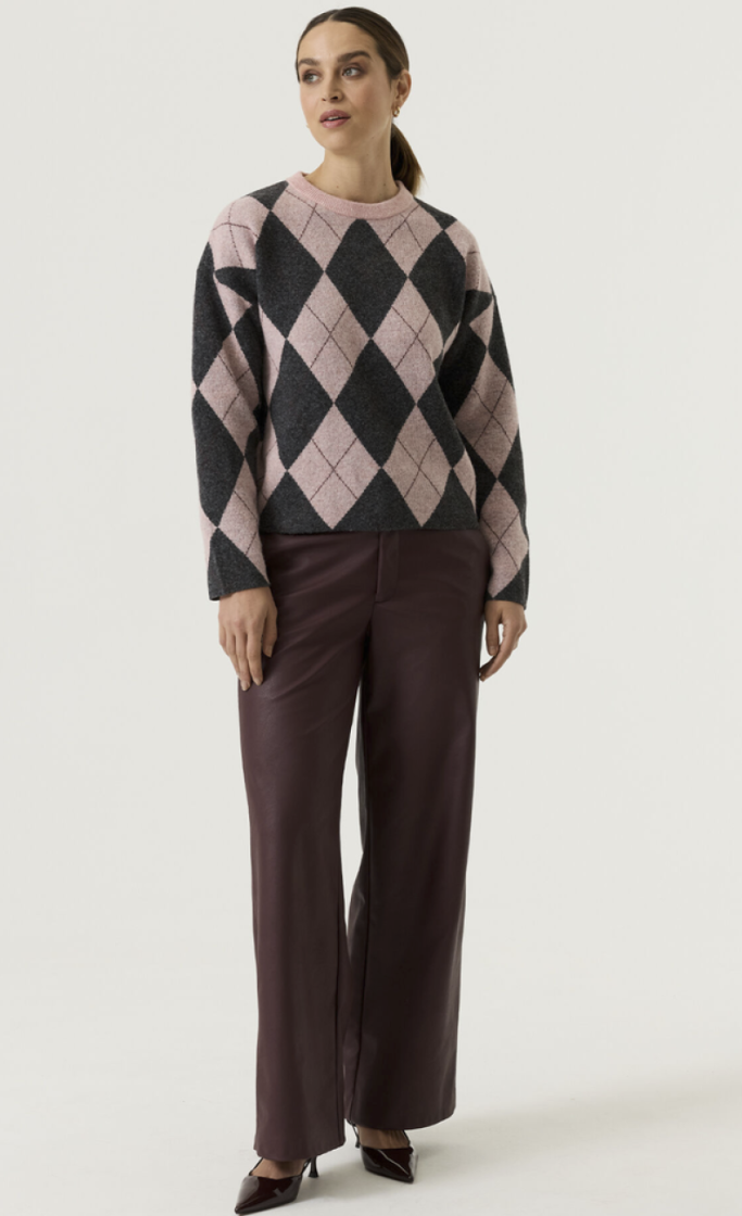 Pull ruiten roze donkergrijs 3106-dusty pink