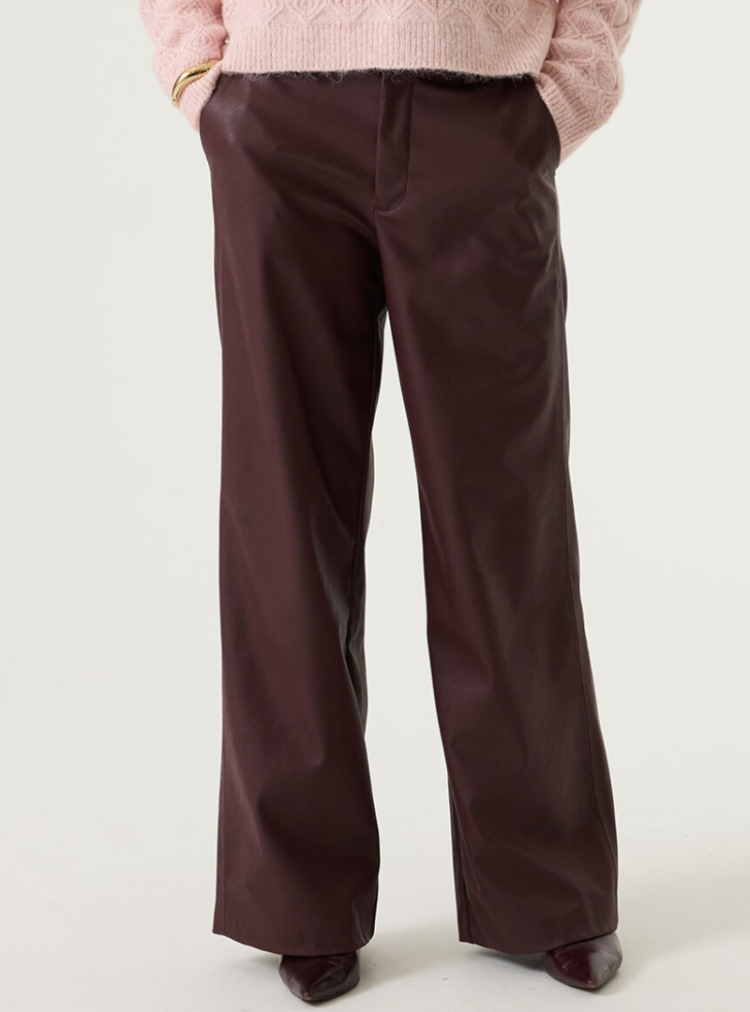 Broek lederlook brede pijpen  4081-rosewood