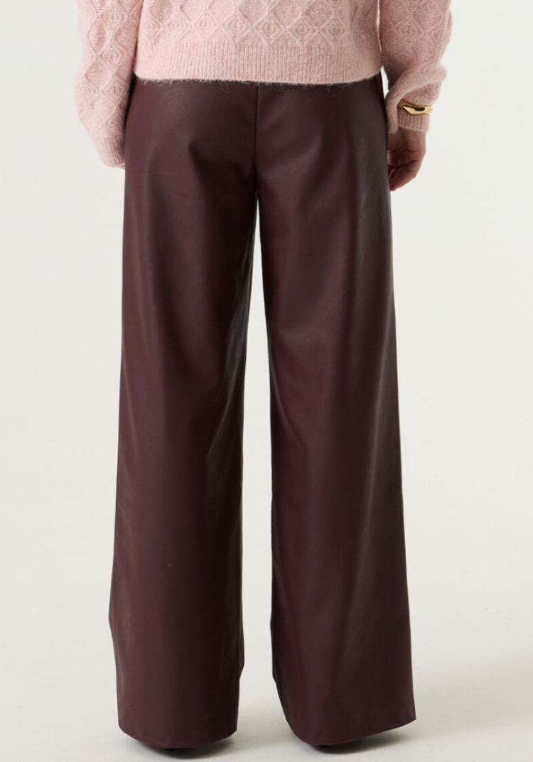 Broek lederlook brede pijpen  4081-rosewood