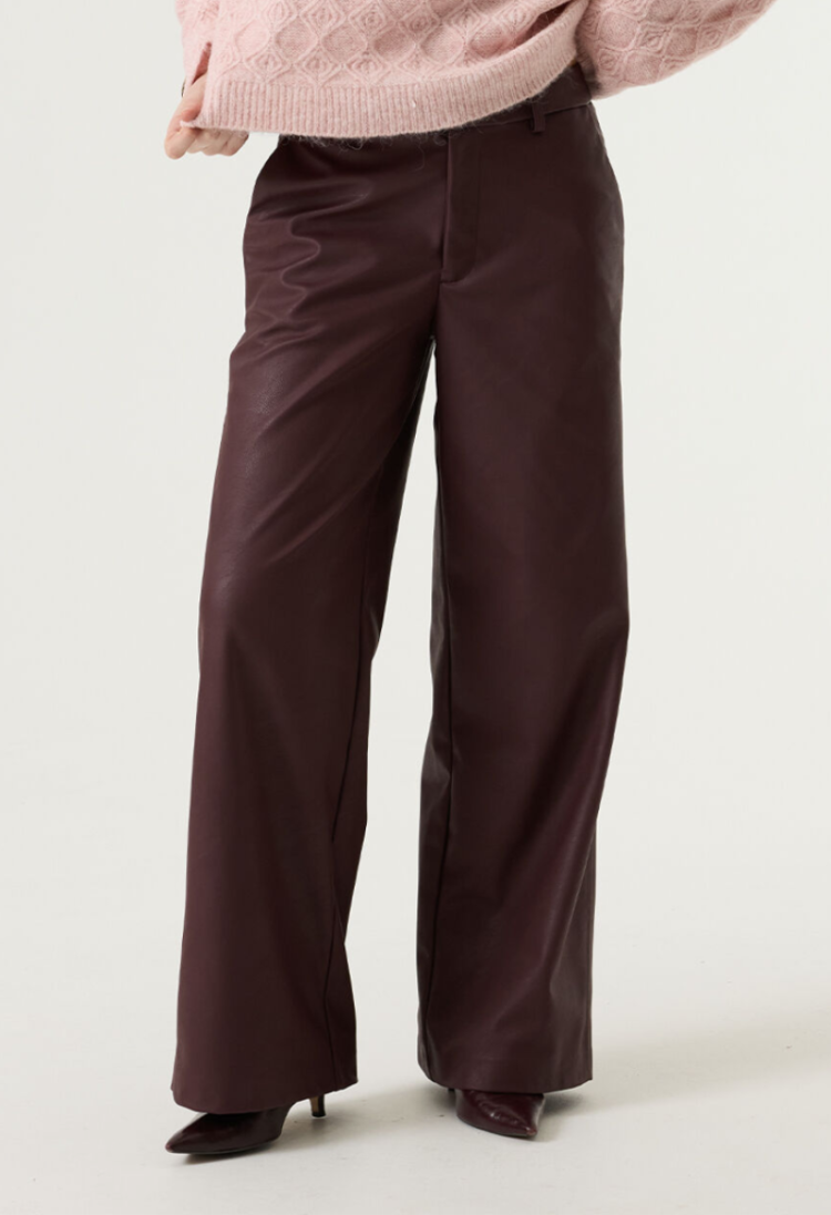 Broek lederlook brede pijpen  4081-rosewood