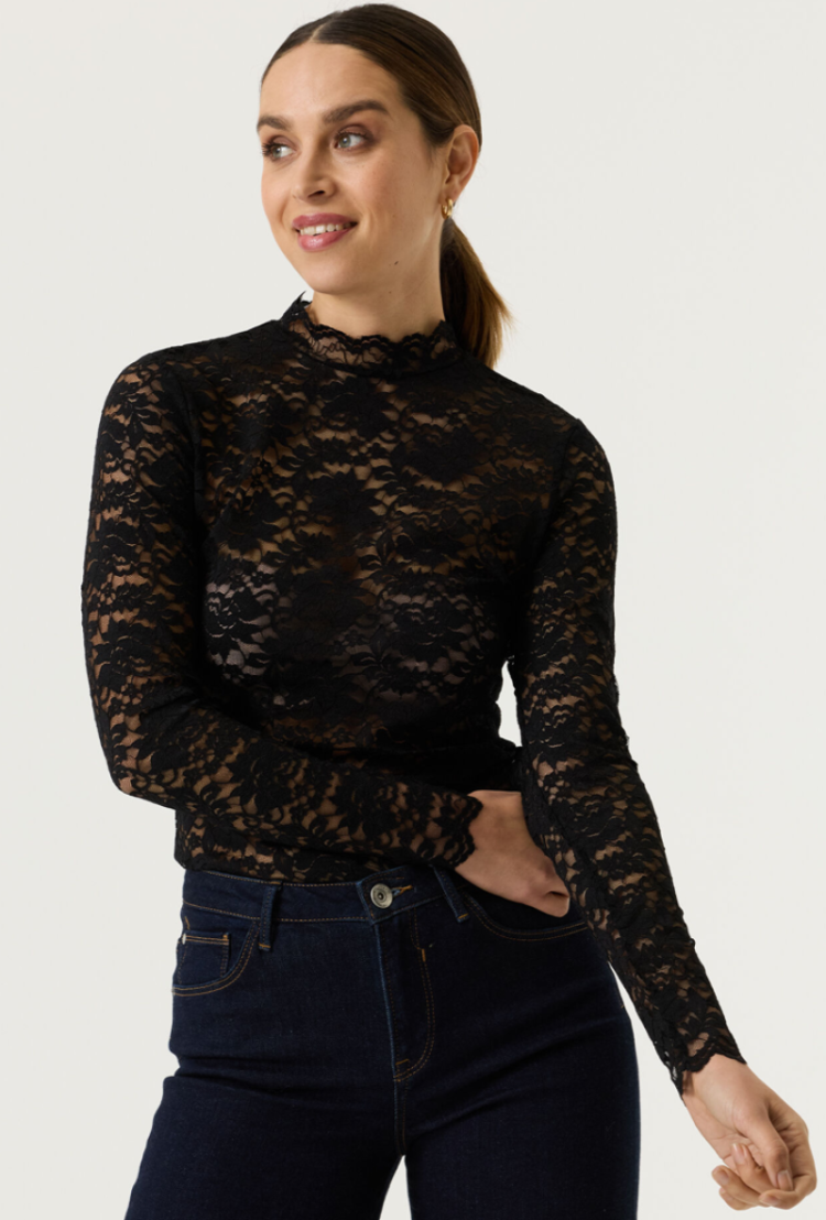 Kanten t-shirt lange mouwen 60-black