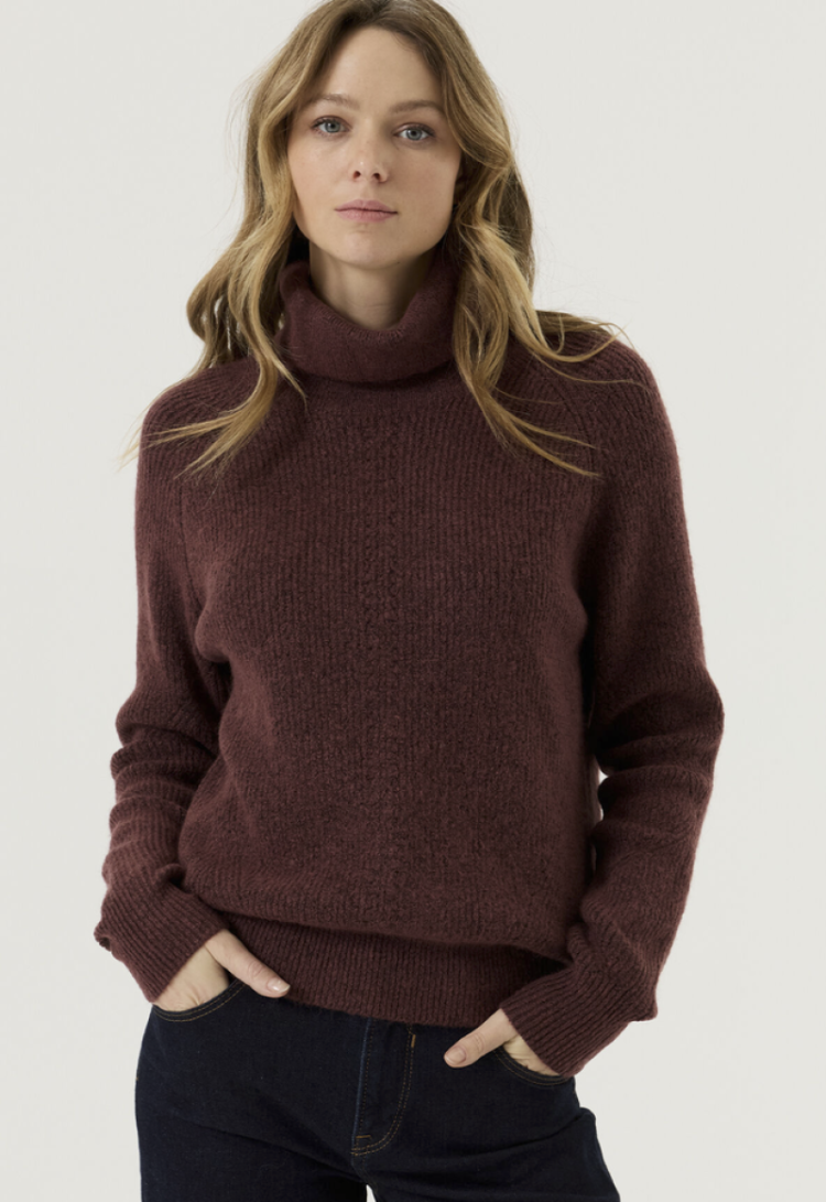 Pull rolkraag effen 4081-rosewood