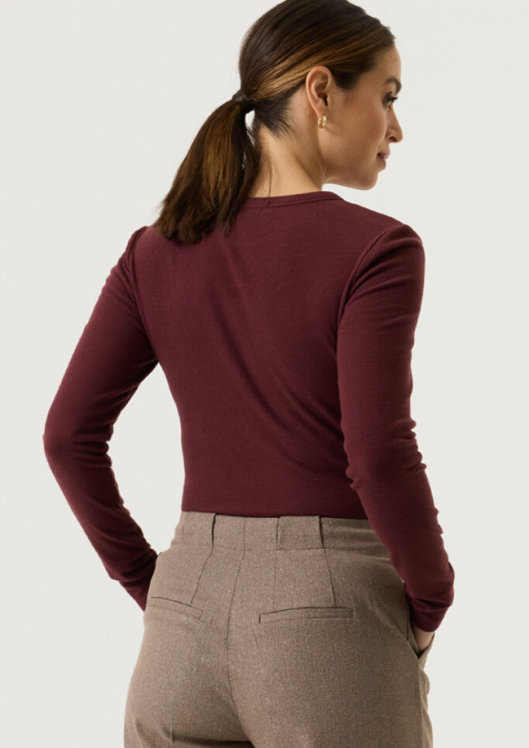 T-shirt lange mouwen ribbels 4081-rosewood