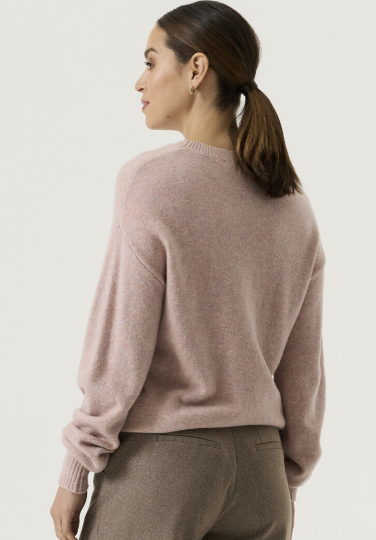 Pull gemeleerd roze grijs striklint onderaan 3106-dusty pink
