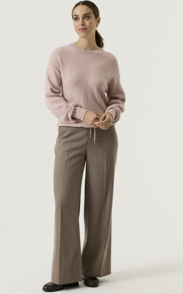 Pull gemeleerd roze grijs striklint onderaan 3106-dusty pink
