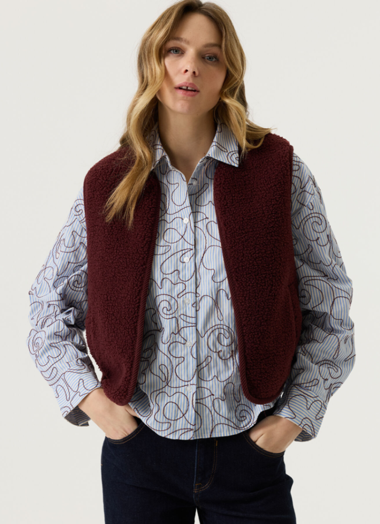 Bodywarmer reversible teddy rib bordeaux 4081-rosewood