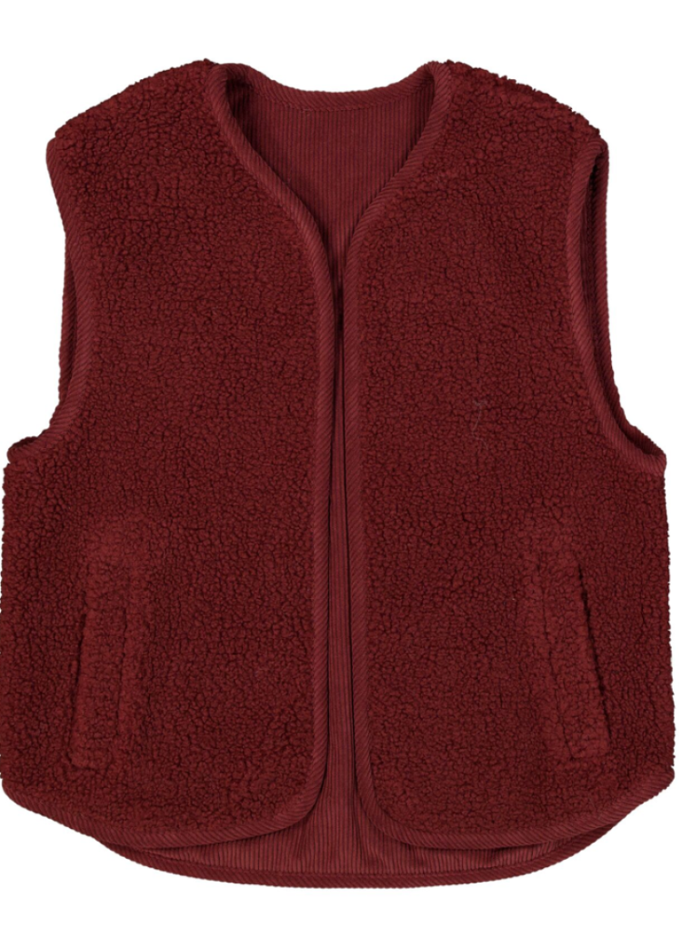 Bodywarmer reversible teddy rib bordeaux 4081-rosewood