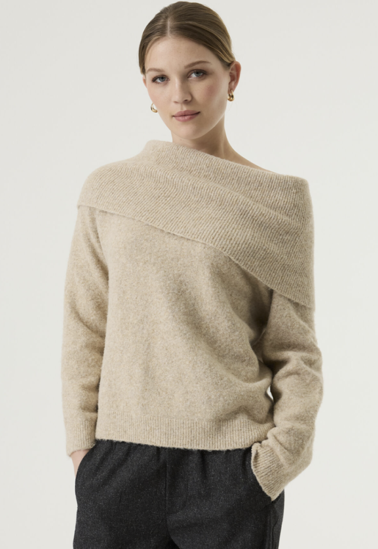 Pull grote rolkraag beetje glitter 4447-sandy taup